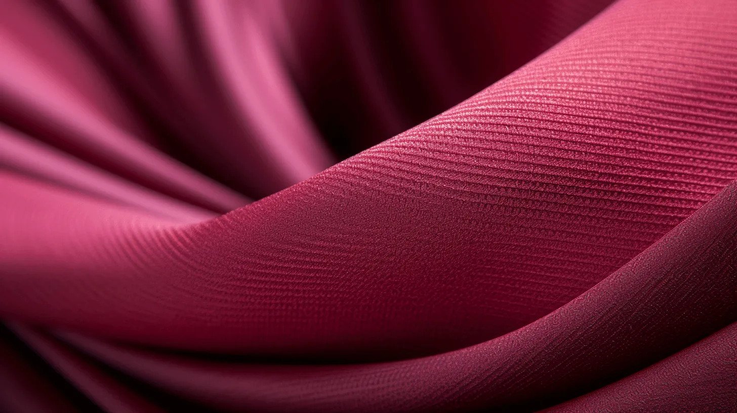 Close-up of deep red fabric with fine horizontal texture and elegant folds.